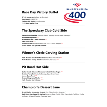 Bank of America 400 Menu