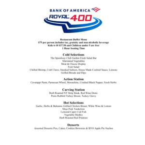 Bank of America ROVAL 400 Menu
