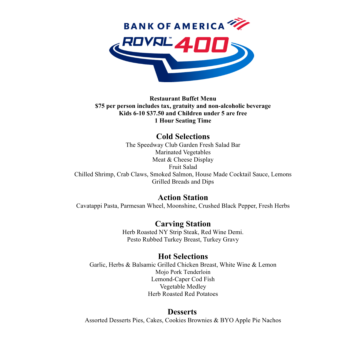 Bank of America ROVAL 400 Menu