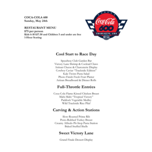 Coca-Cola 600 Menu