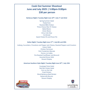 Cook Out Summer Shootout Menu