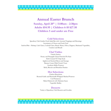 Easter Brunch Menu