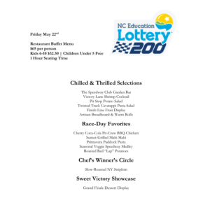 NC Education Lottery 200 Menu