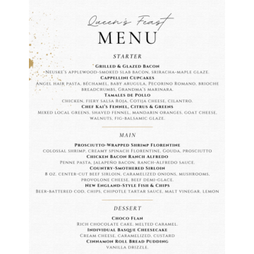 Queen's Feast Menu