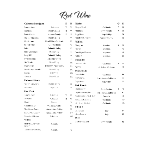 Red Wine List