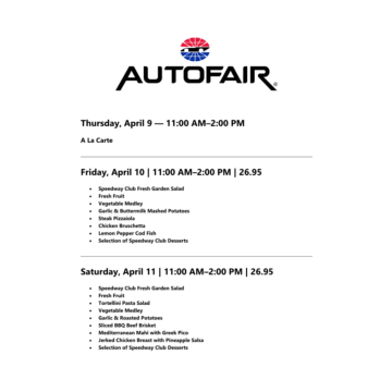 Spring AutoFair Menu