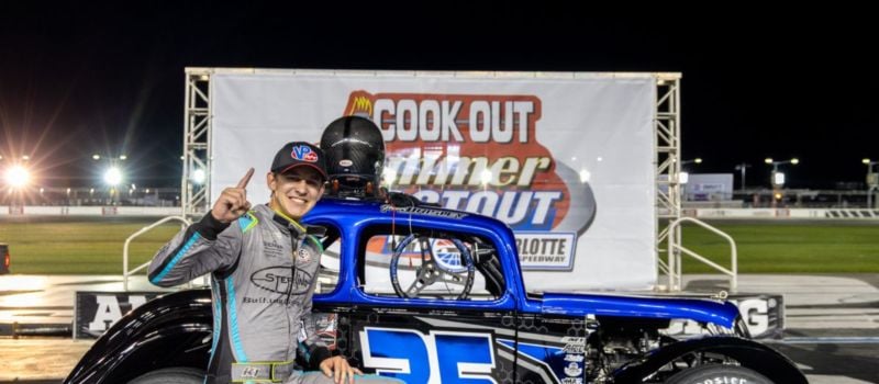 VP Fuels Semi-Pro driver Preston Wrisley celebrates in Victory Lane after earning his first Cook Out Summer Shootout victory during Round 4 at America's Home for Racing.