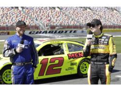 Country music singer Cole Swindell, left, laughs as NASCAR driver Ryan Blaney talks prior to a ride along event on Wednesday at Charlotte Motor Speedway. Swindell, who will perform at Charlotte prior to the Monster Energy All-Star Race on May 19, rode shotgun with Blaney for a first-hand look at NASCAR racing. 