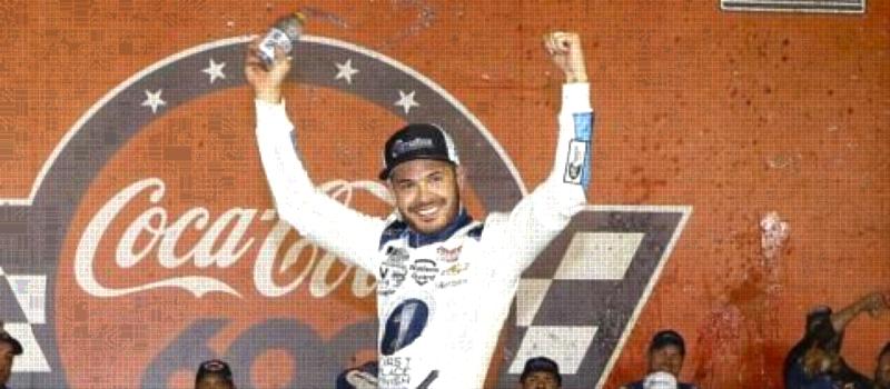 Kyle Larson celebrates after winning Sunday's NASCAR Cup Series Coca-Cola 600 at Charlotte Motor Speedway. Larson's victory marked the 269th win for Hendrick Motorsports, a Cup Series record