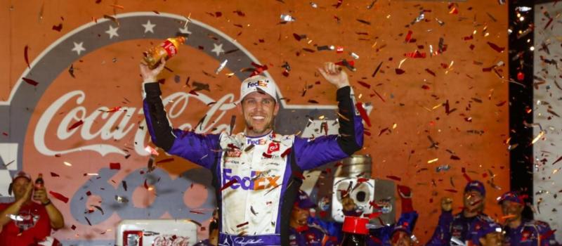 Denny Hamlin scored his first Coca-Cola 600 victory on Sunday at Charlotte Motor Speedway.