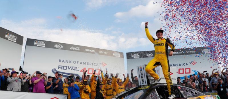 Christopher Bell celebrates after winning Sunday's Bank of America ROVAL™ 400, his third career NASCAR Cup Series victory.