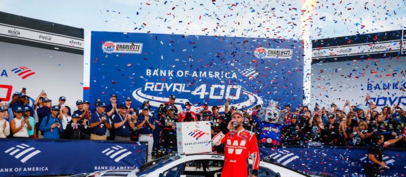 Shane Van Gisbergen celebrates after winning Sunday's Bank of America ROVAL™ 400 at Charlotte Motor Speedway.