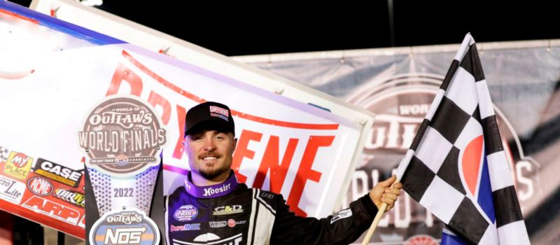 Logan Schuchart passed Carson Macedo on the penultimate lap of Wednesday's World of Outlaws NOS Energy Drink Sprint Cars portion of the World of Outlaws World Finals at The Dirt Track at Charlotte, and held on for his fourth win at the track.