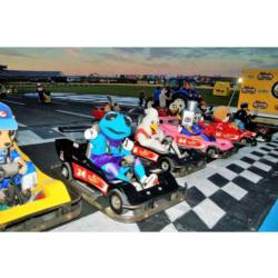 Hugo the Hornet, Lug Nut and Big Bo will tangle with other mascots in a fur-flying Mascot Mania go-kart race during Tuesday's Bojangles' Summer Shootout at Charlotte Motor Speedway.