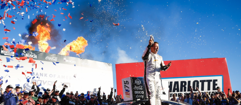 .J. Allmendinger celebrates after winning Sunday's Bank of America ROVAL™ 400 at Charlotte Motor Speedway.