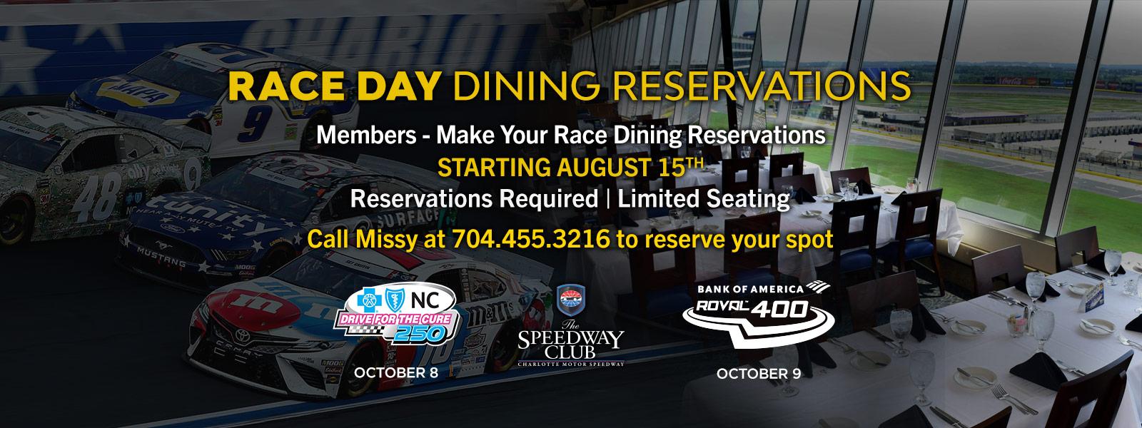 Race Day Dining Reservation - Bank of America 400 - Drive for the Cure 250